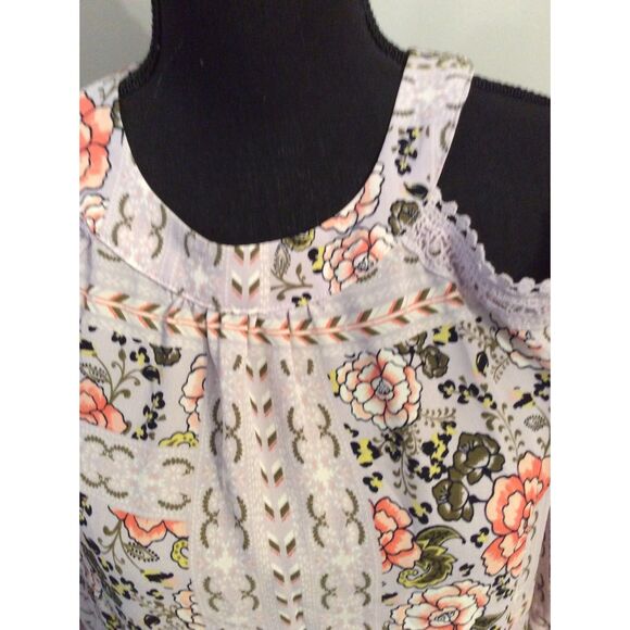 Boho Floral Romantic Lace Lavender Open Shoulder Top Medium M Womens - Picture 8 of 8